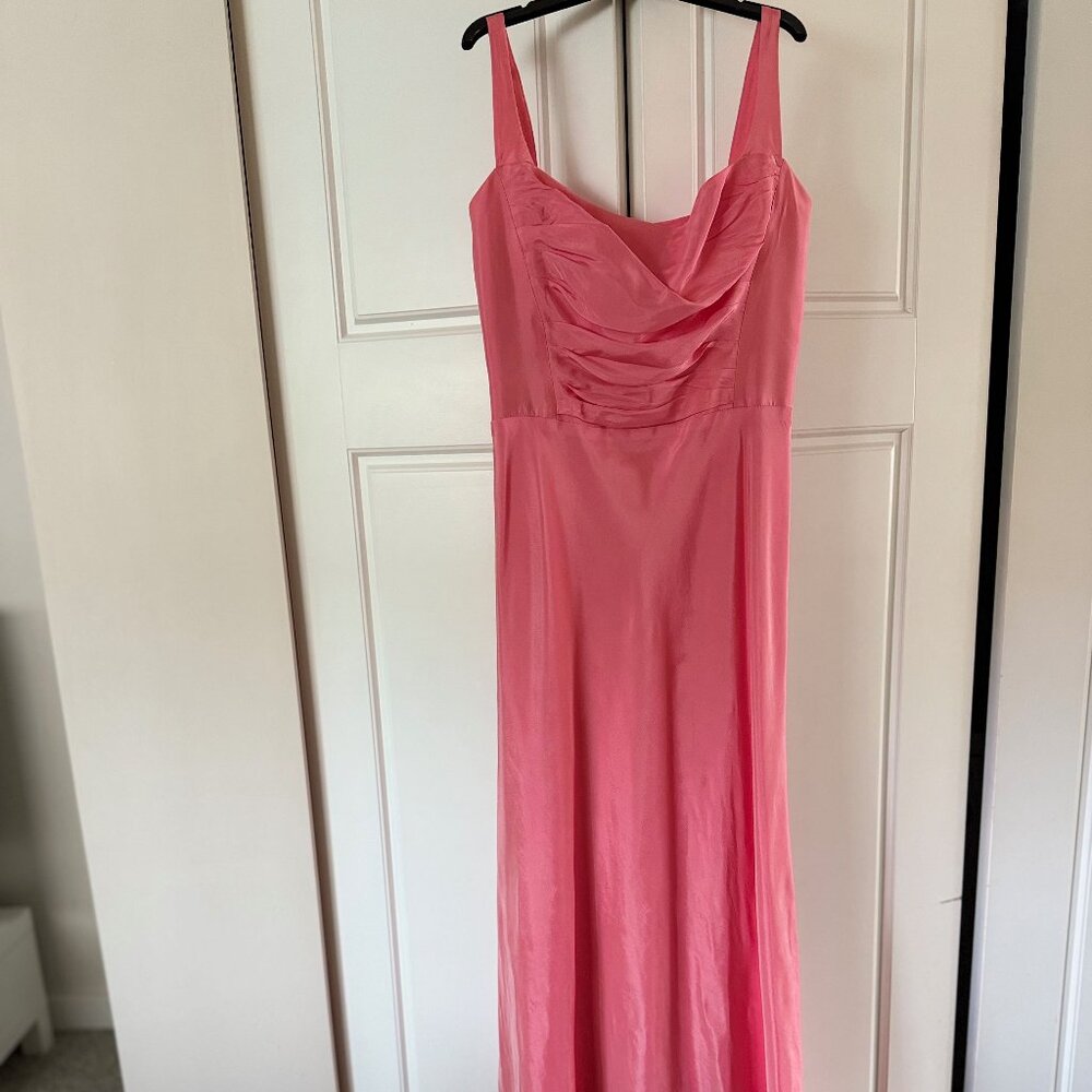 ODESSA Coral Pink Satin Evening Gown in Size 4